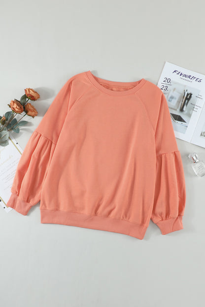 Raglan Patchwork Sleeve Pullover Sweatshirt | Orange