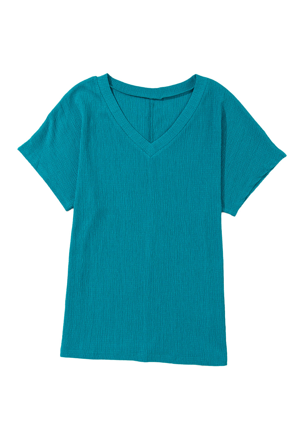 Crinkled V Neck Wide Sleeve T-Shirt | Blue Sapphire