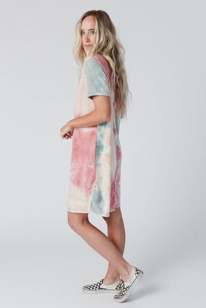 Tie Dye Oversized Slit Tee Dress | Multicolour