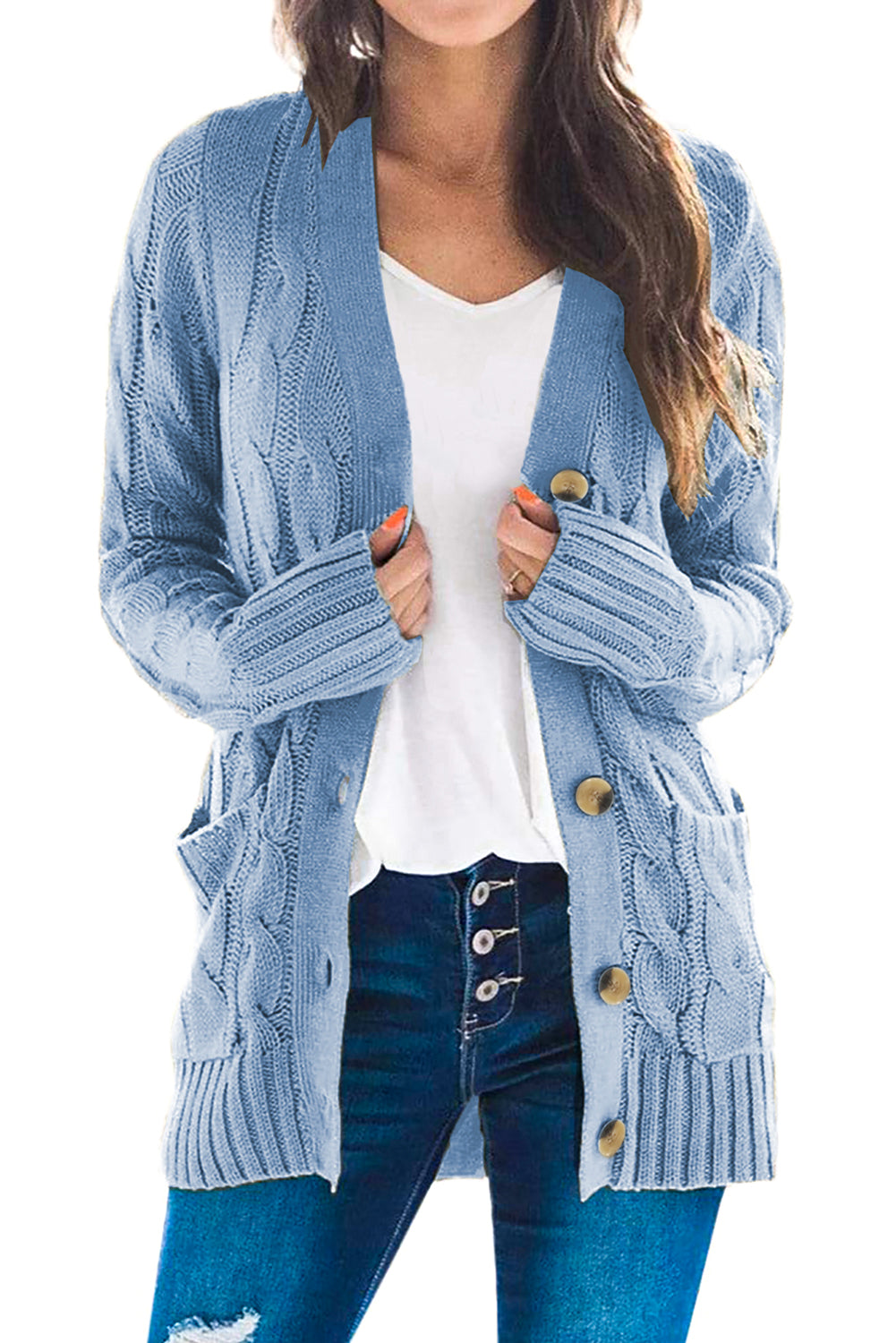 Button Pocket Knit Cardigan | Sky Blue