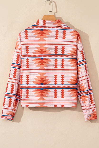 Fiery  Western Aztec Print Corduroy Jacket | Red