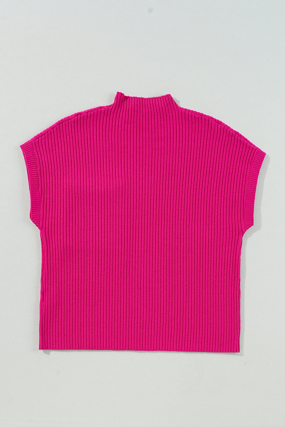 Patch Pocket Ribbed Knit Short Sleeve Sweater | Rose Red