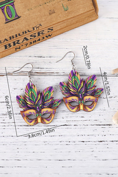 Mardi Gras Mask Dangle Hook Earrings | Meadow Mauve