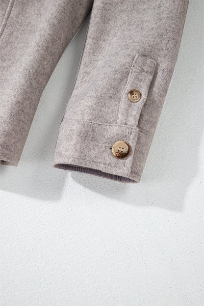 Turn Down Collar Flap Pockets Buttoned Shacket | Light Grey