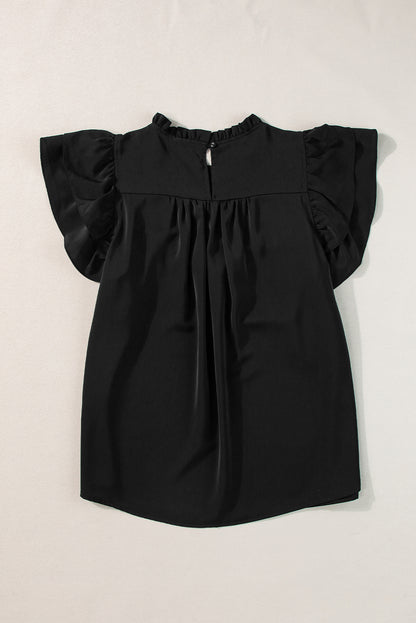 Smocked Ruffle Sleeve Blouse | Black