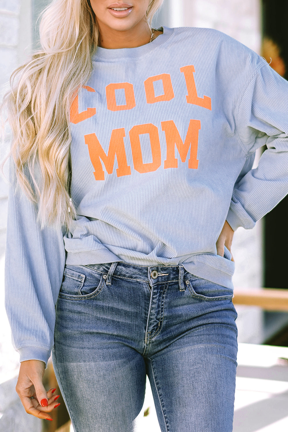 Cool Mom Graphic Print Cording Sweatshirt | Gray