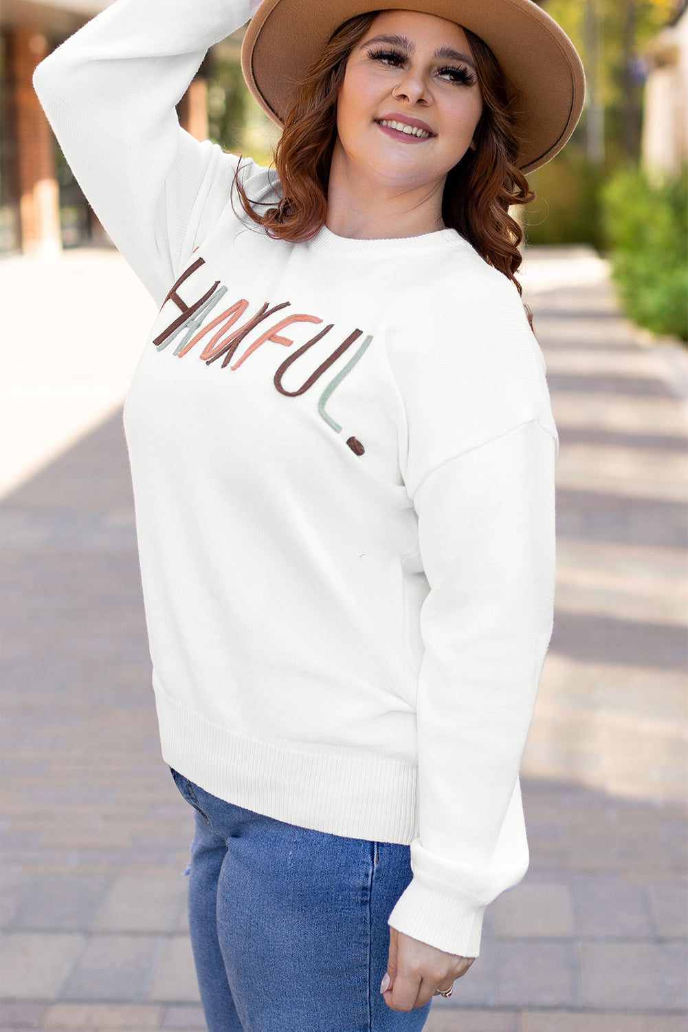 Plus Size Thankful Ivory Embroidered Sweater | White