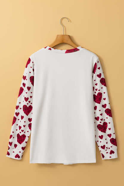 Heart Shape Print Round Neck Long Sleeve T Shirt | White