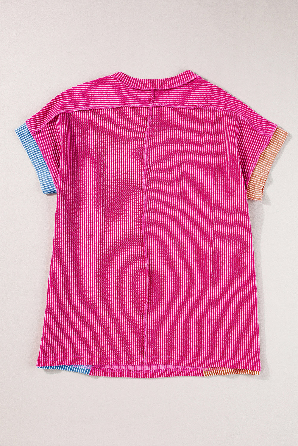 Textured Colourblock Crew Neck T Shirt | Rose Red