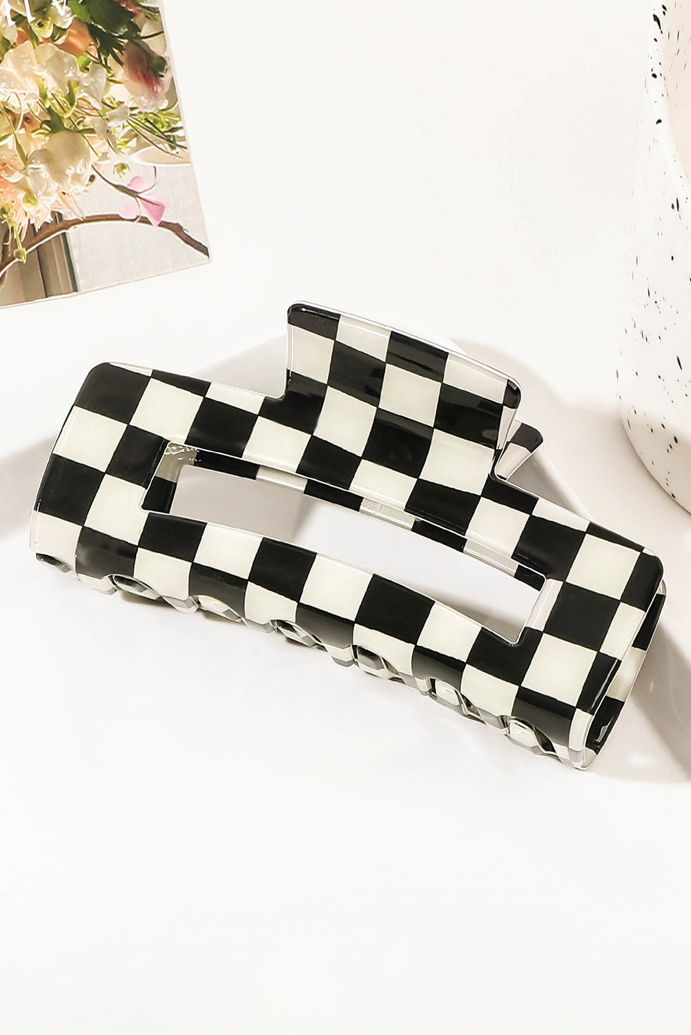 Checkered Print Hollow Out Hair Clip | Black