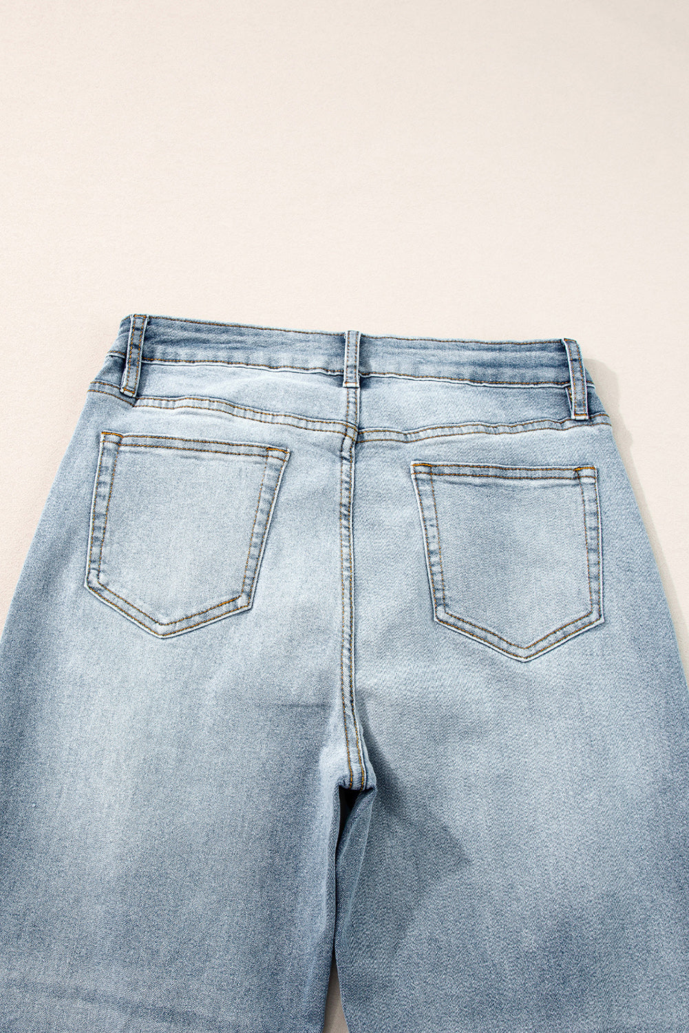 Acid Wash Raw Edge Straight Jeans | Light Blue