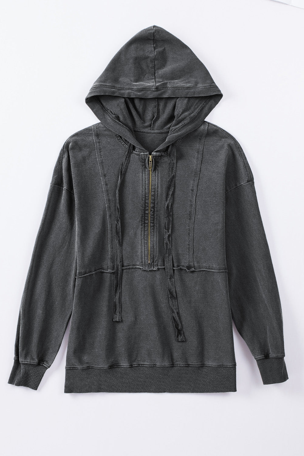 Zipped Front Stitching Hooded Sweatshirt | Gray