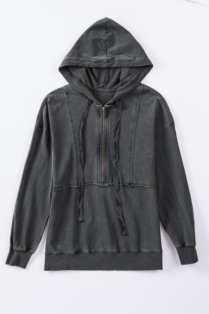 Zipped Front Stitching Hooded Sweatshirt | Gray