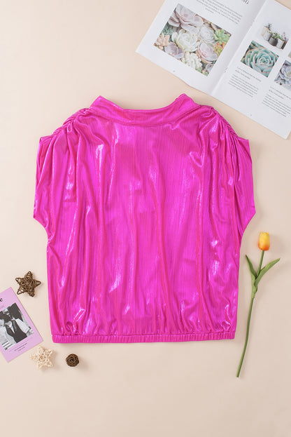 Ruched Sleeves Knotted Backless Blouse | Bright Pink