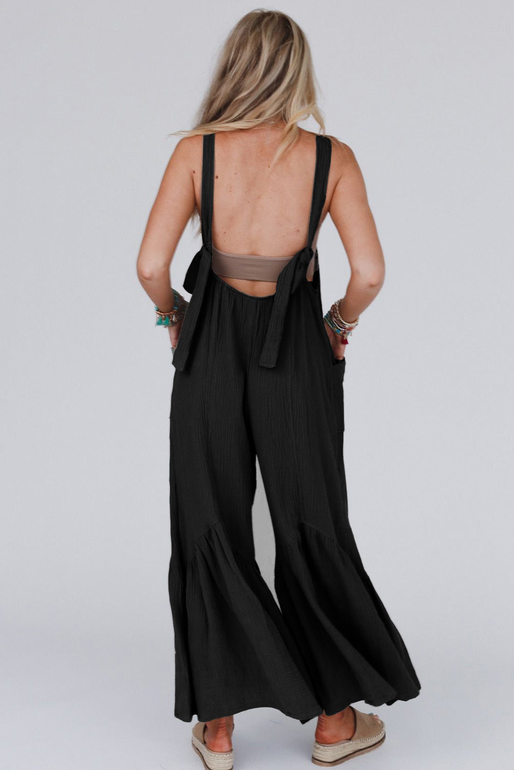 Wide Leg Ruffle Jumpsuit | Black