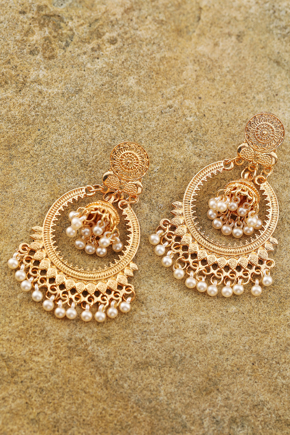 Boho Pearl Tasseled Plated Alloy Dangle Earrings | Gold