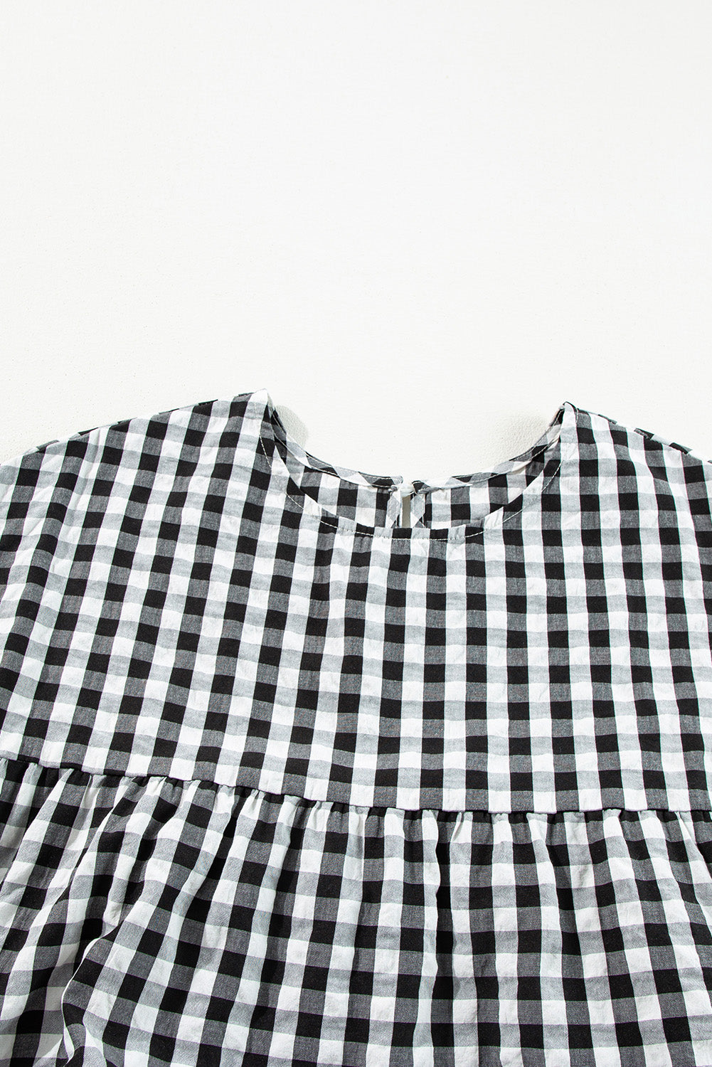 Checkered Puff Sleeve Tiered Loose Babydoll Blouse | Black