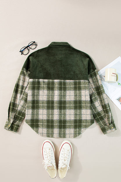 Snap Buttons Colourblock Plaid Shacket | Blackish Green