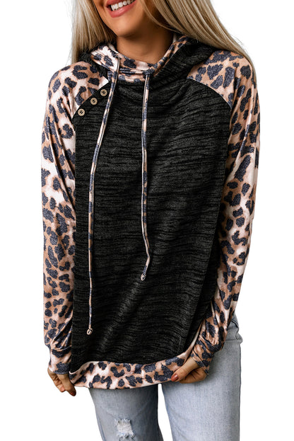 Brushed Leopard Contrast Hoodie | Gray