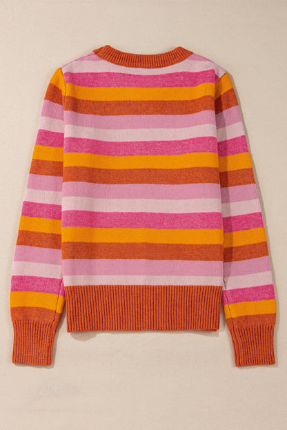 Colour Block Ribbed Edge Round Neck Sweater | Orange