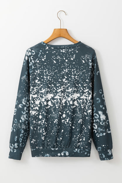 Leopard Bleached Raglan Sleeve Crewneck Sweatshirt | Blue