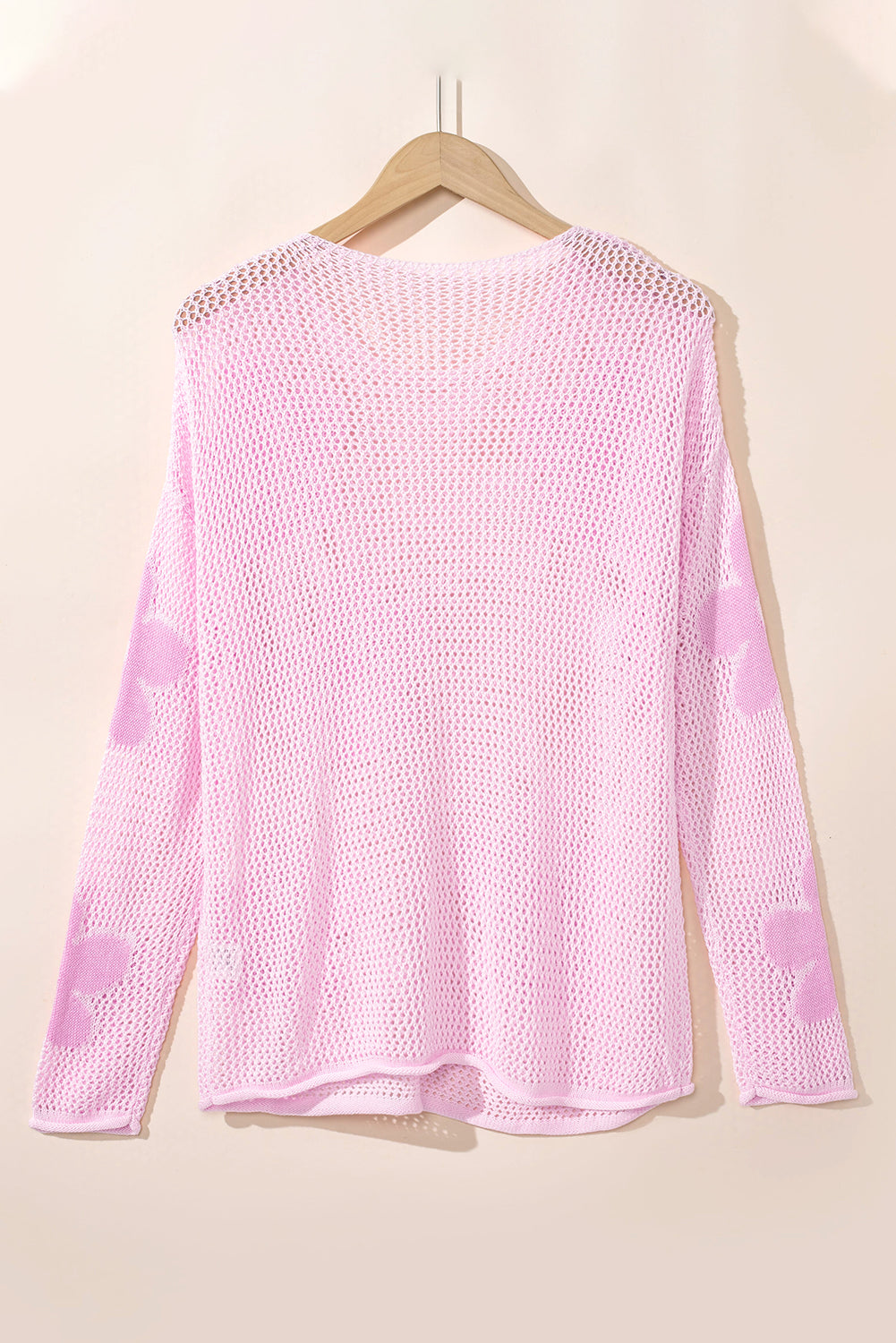 Big Flower Hollowed Knit Drop Shoulder Sweater | Light Pink