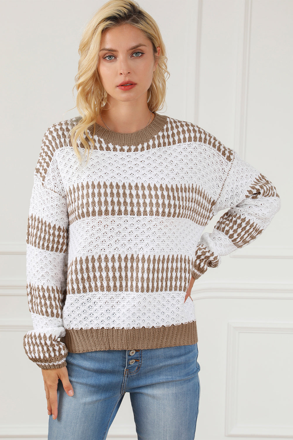 Vertical Stripes Two Tones Drop Shoulder Sweater | Multicolour