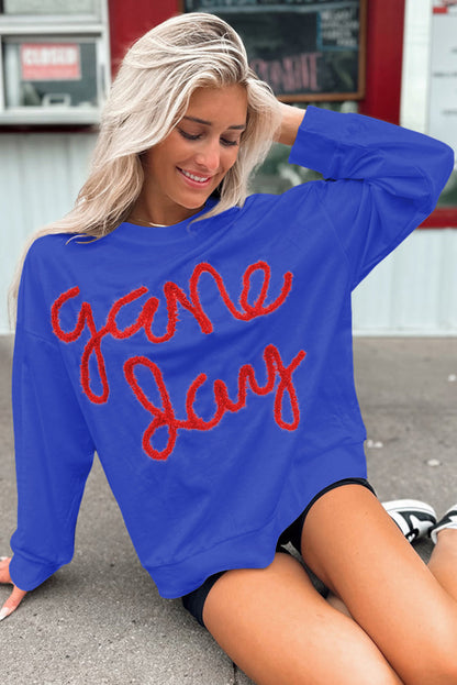 Tinsel Game Day Drop Shoulder Graphic Sweatshirt | Dark Blue