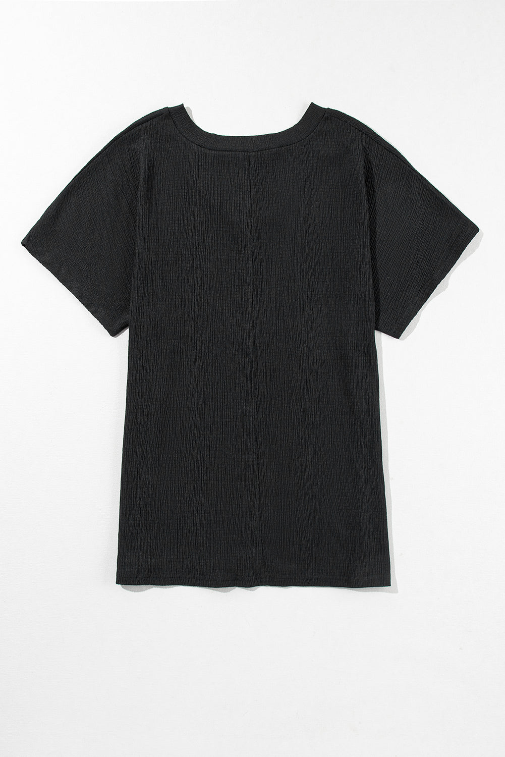 Crinkled V Neck Wide Sleeve T-Shirt | Black