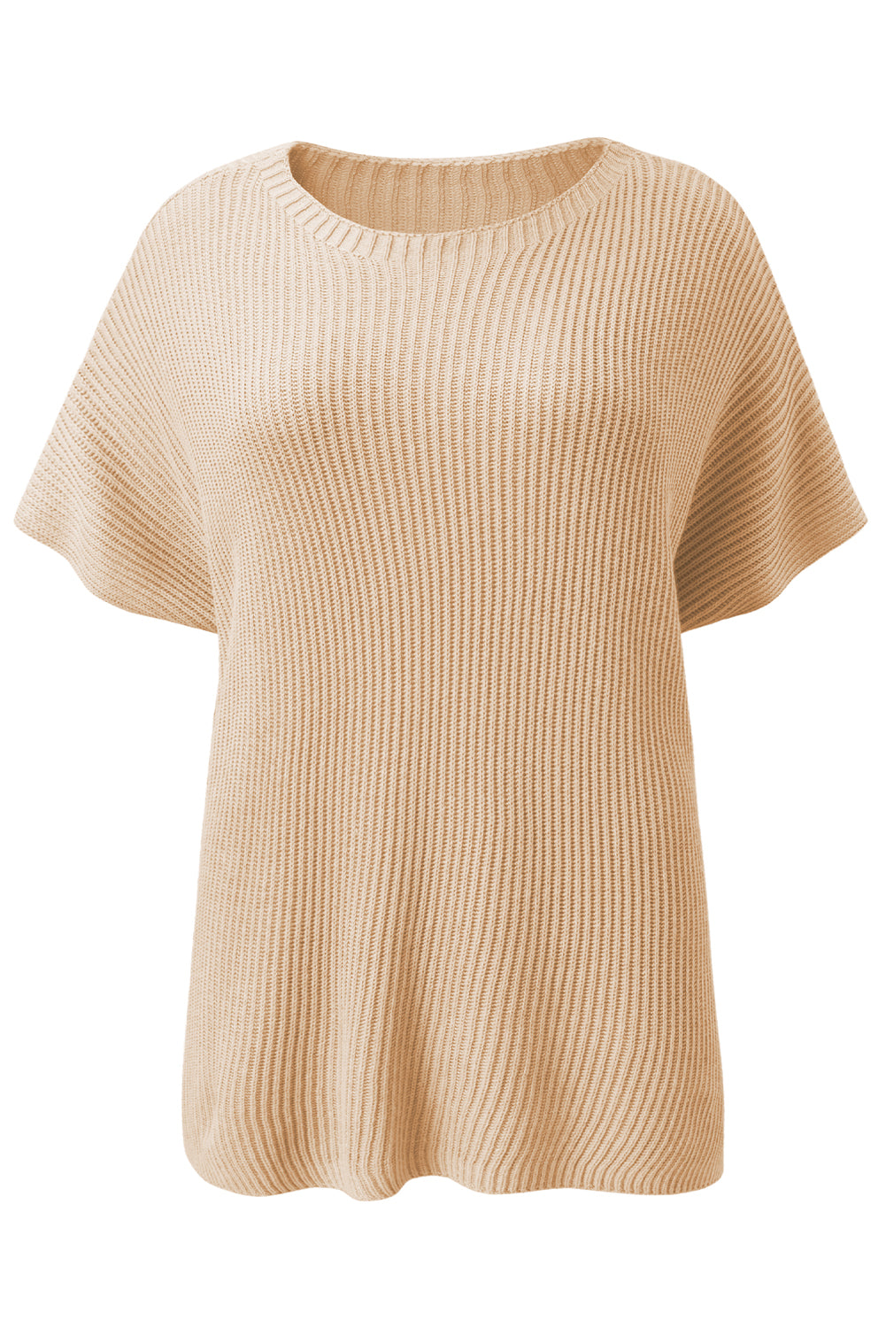 Short Sleeve Side Slit Oversized Sweater | Apricot