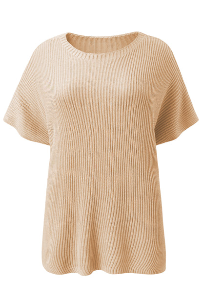 Short Sleeve Side Slit Oversized Sweater | Apricot