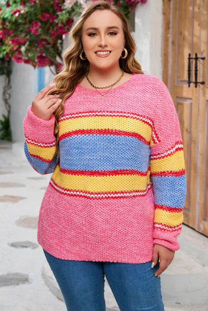 Plus Size Stripe Oversized Sweater | Pink