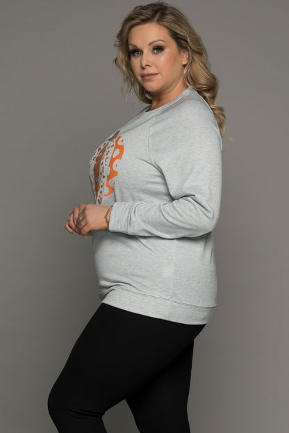 Halloween Pumpkin Leopard Print Plus Size Sweatshirt | Gray