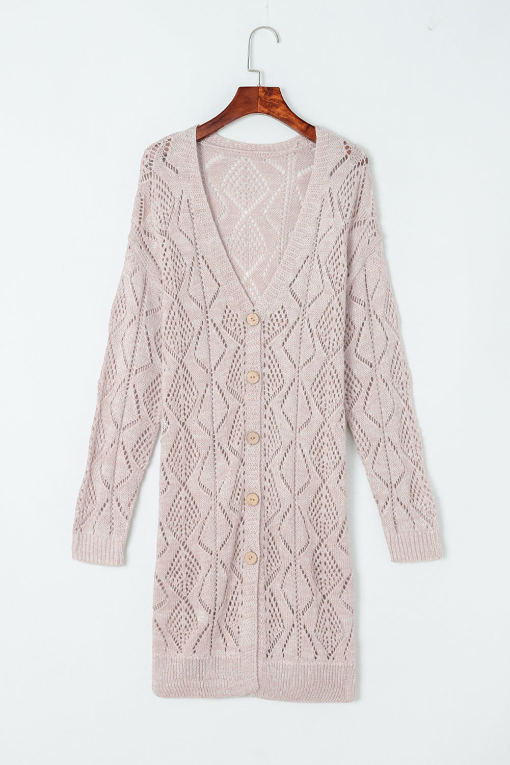 Hollow-Out Openwork Knit Cardigan | Khaki