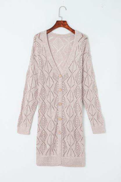 Hollow-Out Openwork Knit Cardigan | Khaki