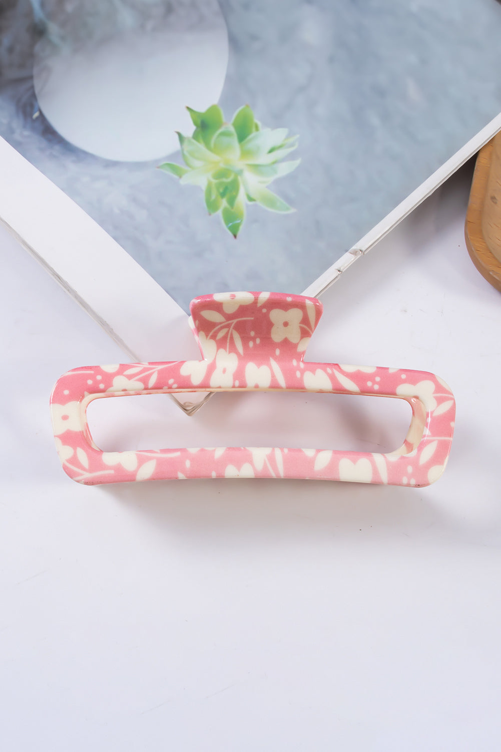 Floral Printed Hollow Out Claw Clip | Pink