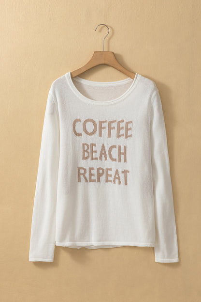 Coffee Beach Repeat Graphic Sweater | White