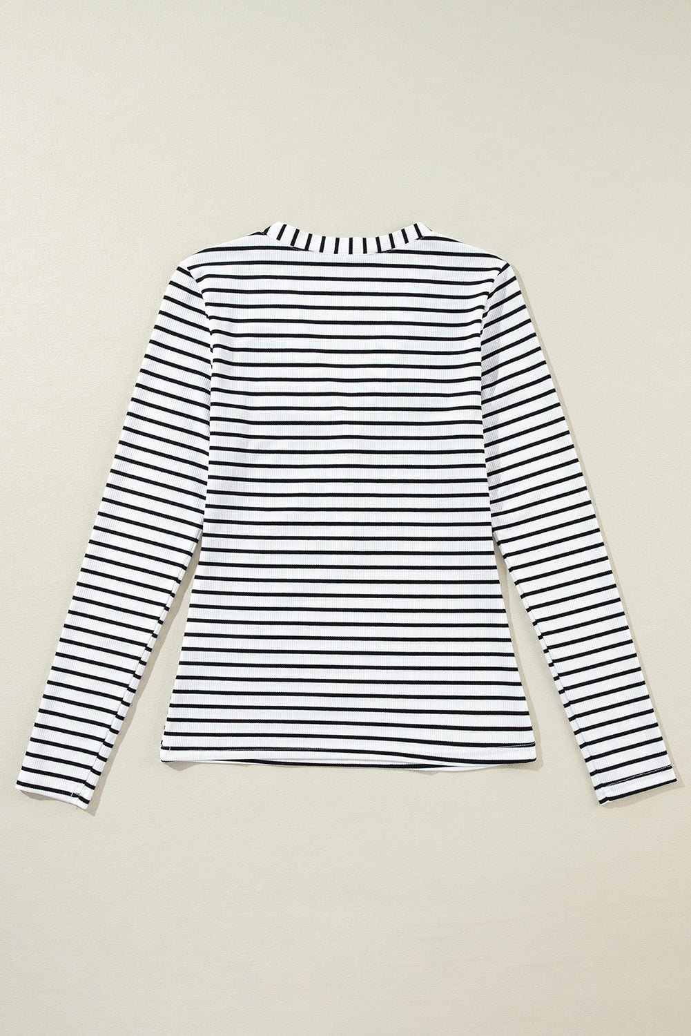 Slim Fit Buttoned V Neck Long Sleeve T Shirt | White Stripe