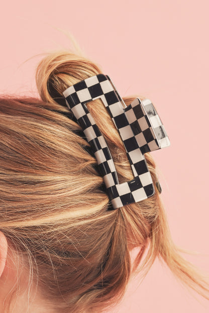 Checkered Print Hollow Out Hair Clip | Black