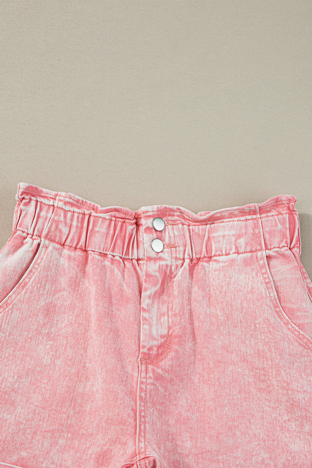 Vintage Washed Frilled High Waist Denim Shorts | Dusty Pink