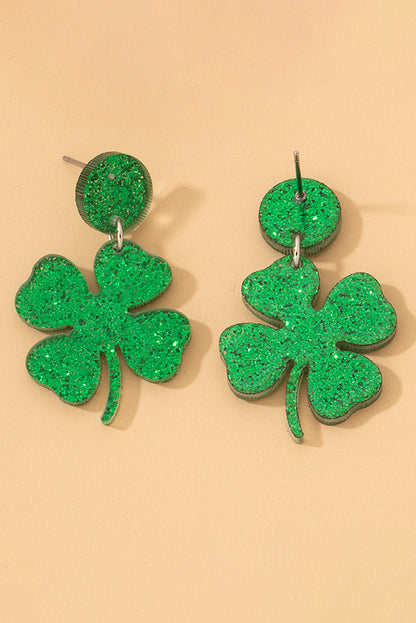 St Patricks Shamrock Shape Stud Earrings | Blackish Green