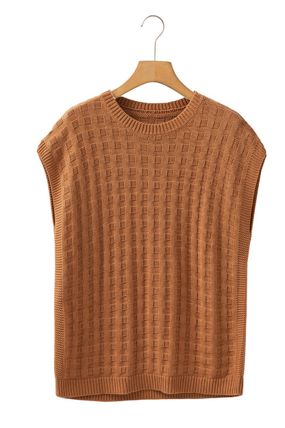 Round Neck Textured Knit Sweater Vest | Camel