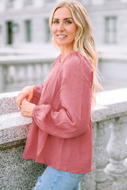 Bubble Sleeve Textured Flowy Blouse | Pink