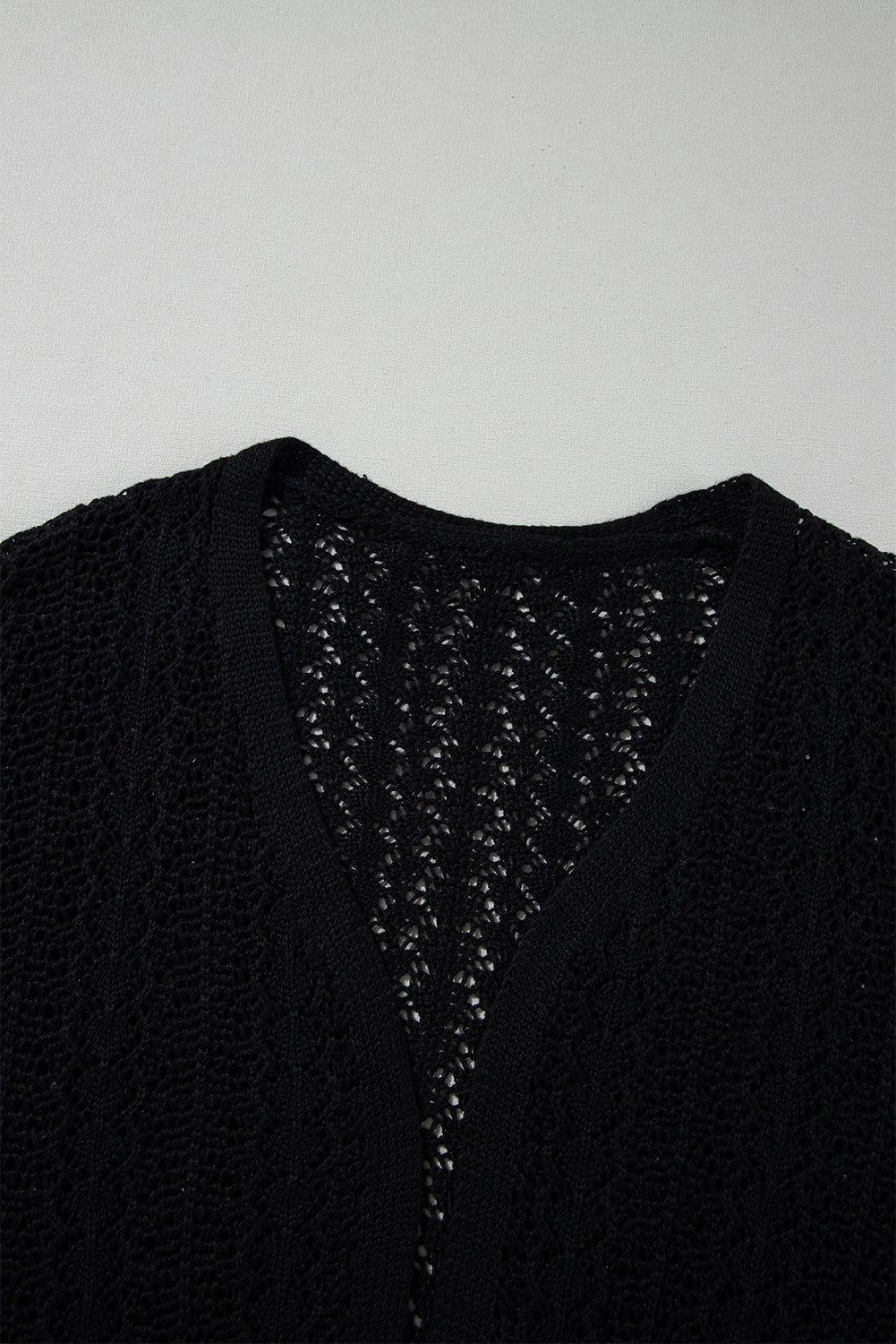 Hollow Out Knit Drop Shoulder Open Front Cardigan | Black