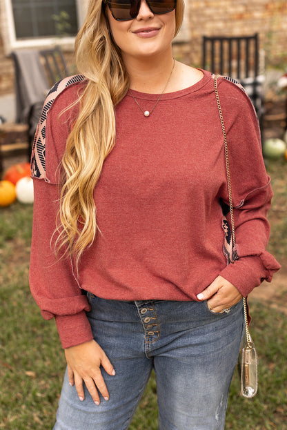 Aztec Patchwork Drop Shoulder Plus Size High Low Sweatshirt | Redwood Burl