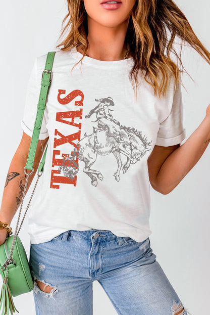 Texas Cowboy Printed Western Fashion T Shirt | White