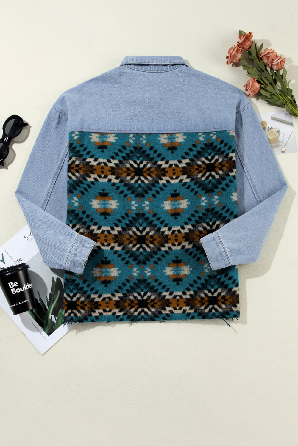 Aztec Printed Denim Jacket | Blue