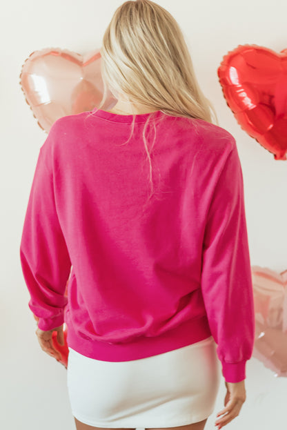 Cow & Sequin Double Heart Patch Graphic Sweatshirt | Strawberry Pink