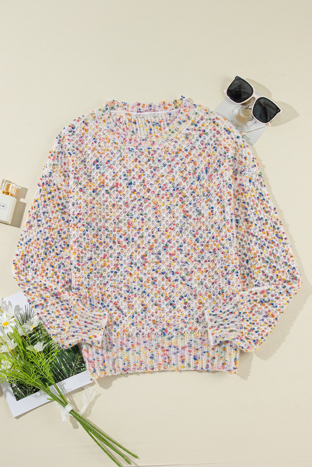 Confetti Knit Popcorn Sweater Top | White