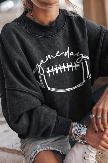 Rugby Football Game Day Graphic Pullover Sweatshirt | Black